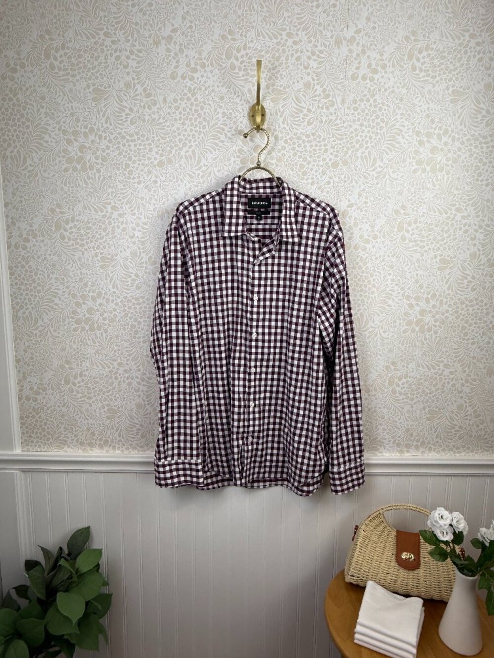 Bonobos Men's Slim Fit Burgundy Gingham Stretch Button Down - Size - XL